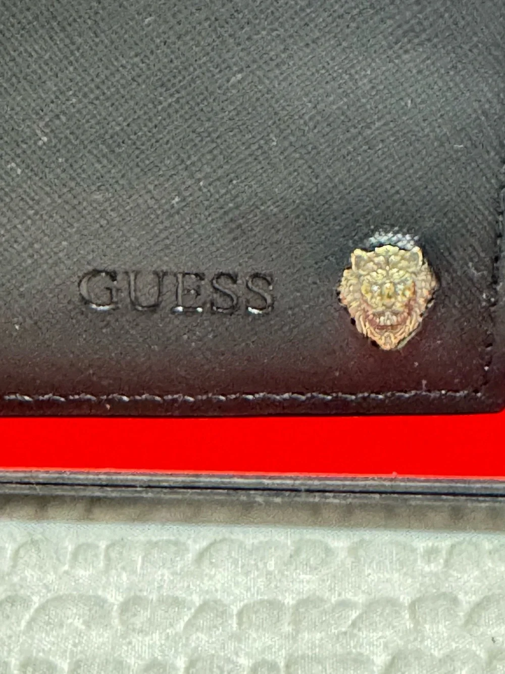 GUESS Men's Black Leather Card Wallet with Lion Crest